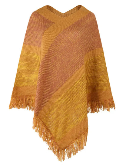Autumn Winter Batwing Sleeve Rainbow Striped Poncho Women Fashion Sweater Cloak 2025 New Pullover Shawl Female Tassel Cape