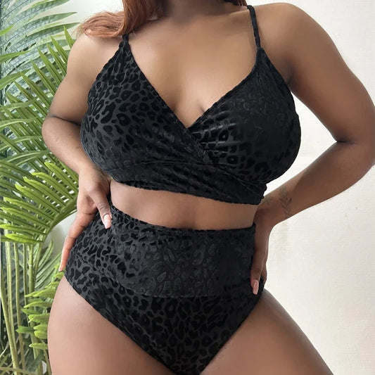 Large Size 4XL Women Leopard Swimsuit Sexy V Neck Backless Bikini Set High Waist Swimwear Push Up Beachwear Bathing Suit Tankini