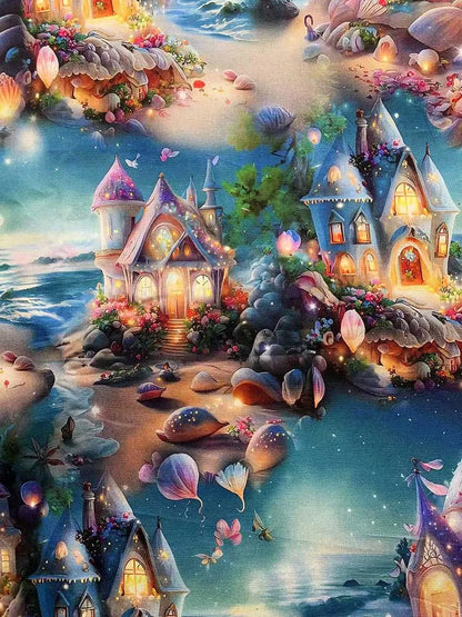 Cotton Fabric Digital Printing HD Fairy Tale Dream House Elf for DIY Handmade Sewing Clothes Bags Dresses by Half Meter