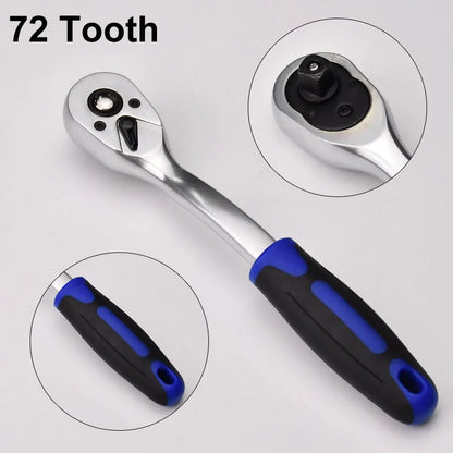 72 Tooth Ratchet Wrench with Quick Release 1/4" 3/8" 1/2" Drive Ratchet Socket Wrench Auto Motorcycle Mechanic Repair Hand Tool