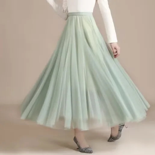 19 Colors 720 Degree Women's Spring Summer New Solid Long Skirt Big Swing Mesh Skirt A-line Dance Skirt