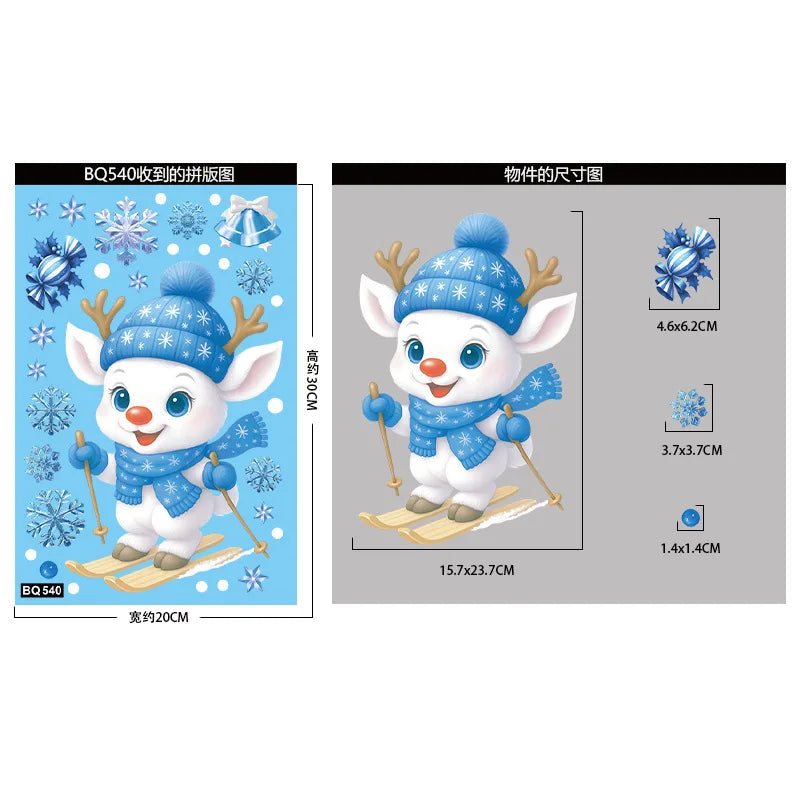 Christmas Window Stickers Winter Snowman Santa Claus Snowflake Reindeer Static Electricity Stickers Ornaments Xmas Home Decor