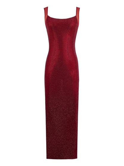 DEAT Fashion Rhinestone Purple Spaghetti Strap Evening Dress Women's Slim Backless Ankle-length Dresses New 7A2294