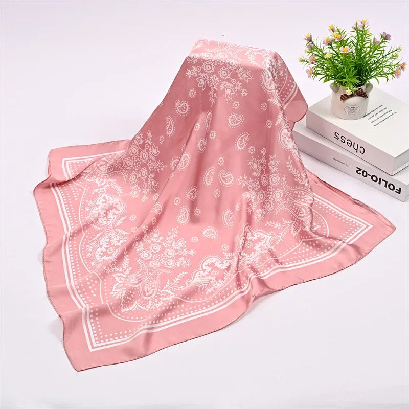 Syhood 70cm Square Satin Head Scarves Satin Bandanas for Women Satin Headband Scarves Silk Feeling Scarf Boho Headwear