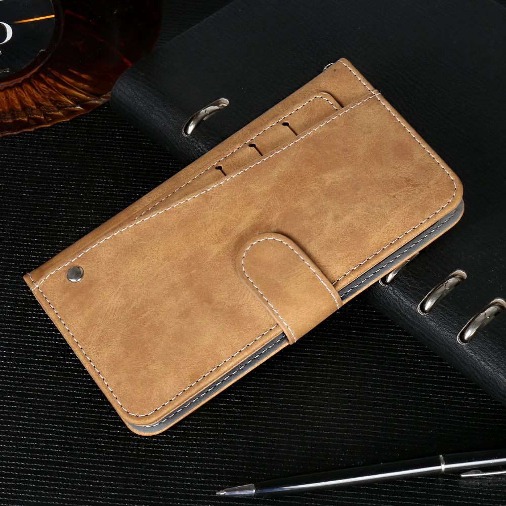 Leather Wallet Cwowdefu S18 Case 6.58" Fashion Luxury Protective Customize Cover Phone Card Wallet Card Slots Book Style