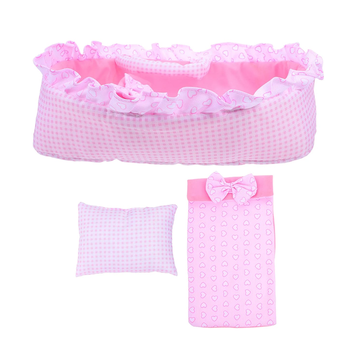 Baby Bassinet Carrying Cradle for 35Cm Reborn Baby Crib Bed Carrier Pillow Blanket Portable Mini Cradle Dollhouse Furniture Prop
