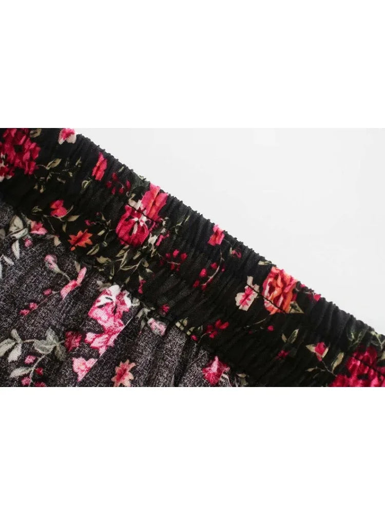 Multi Floral Print Ethnic Vintage Chic Women Beach Bohemian Skirt Ladies High Elastic Waist Rayon Cotton Boho Maxi Skirts