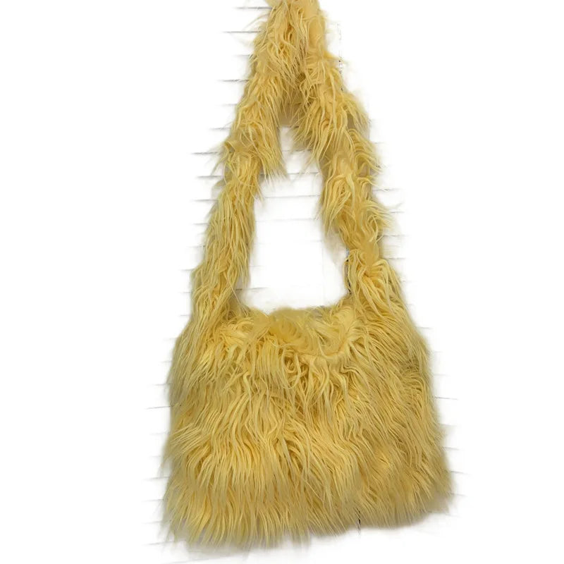 Soft Plush Women's Shoulder Bag Y2K Style Winter Furry Hobo Clutch Purse Fashionable Ladies Underarm Handbag Simple Design
