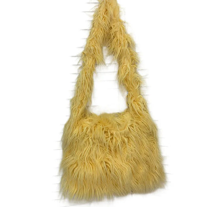 Soft Plush Women's Shoulder Bag Y2K Style Winter Furry Hobo Clutch Purse Fashionable Ladies Underarm Handbag Simple Design