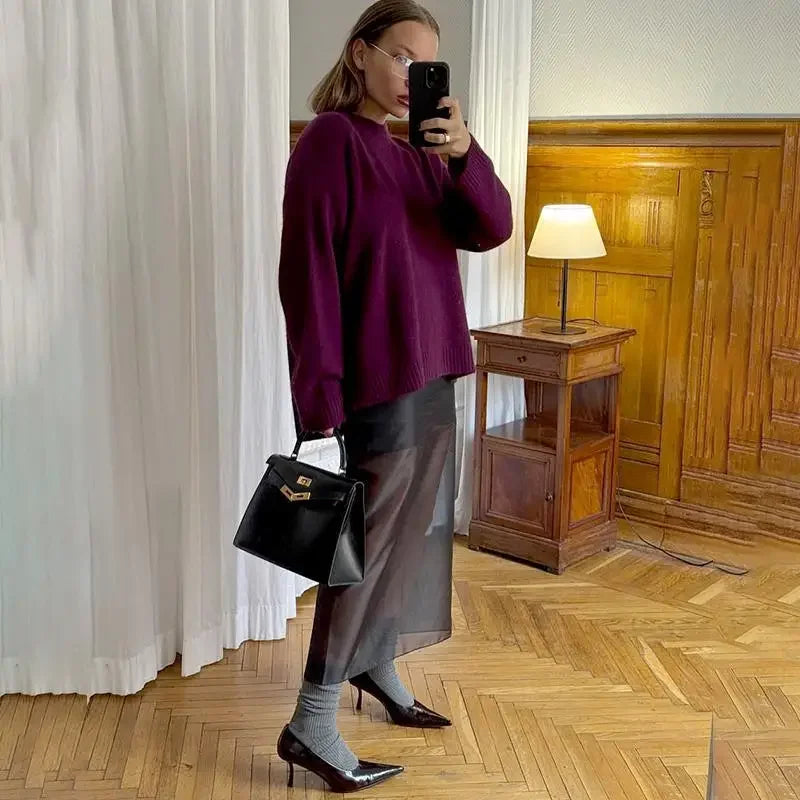Women Seethrough High Waist Skirt Summer Casual Sexy Long Straight Skirt for Commuting Fashion Lady Splice Design