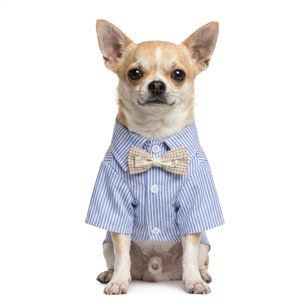 Pet Dog Clothes Bowknot Striped Shirts Thin Summer Blue Fashion Chihuahua Stripe Shirt for Small Dogs Clothing Wholesale