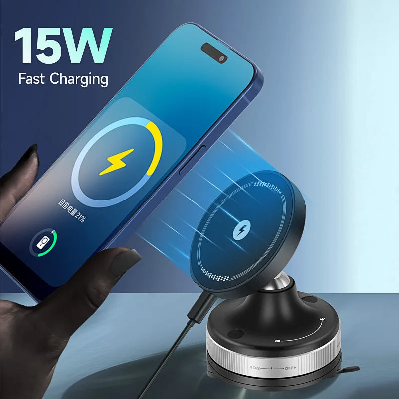 Electric Vacuum Magnetic Car Phone Wireless Charger Holder Suction Mirro Gym Bath Shower