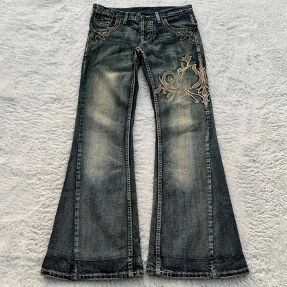 European American Retro Street Rock Destruction Heavy Industry Washing Brushed Jeans Men's High Street Niche Art Wide-leg Pants