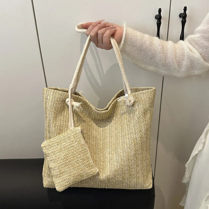 Designer Women Handbags Fashion Large Capacity Straw Tote Bag Summer Beach Bag Casual Bali Big Purse