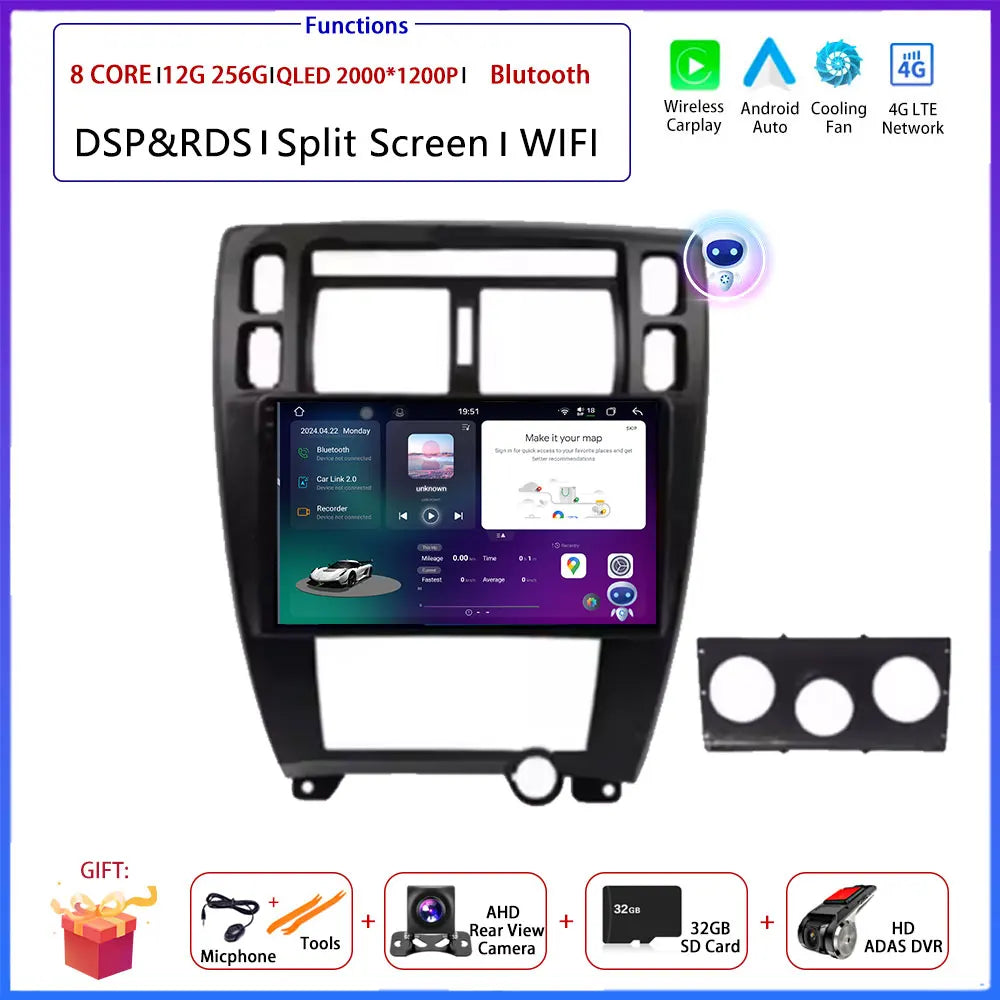 Player GPS Navigation Carplay Auto Android 16 For Hyundai Tucson 2004 -2009 Car Radio Multimedia Stereo Video