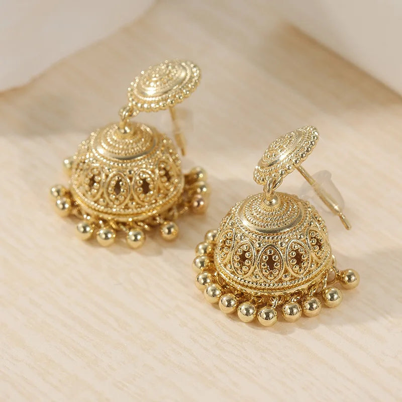 Vintage Brass Golden-plated Earrings Handmade Earrings Bohemian Style Earrings Bell Earrings Bead Earrings Pendant Earrings