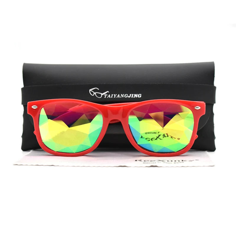 Classic Square Party Sunglasses Women Men Fashion EDM Light Diffraction Futuristic Rave Festival Sun Glasses Psychedelic Prism
