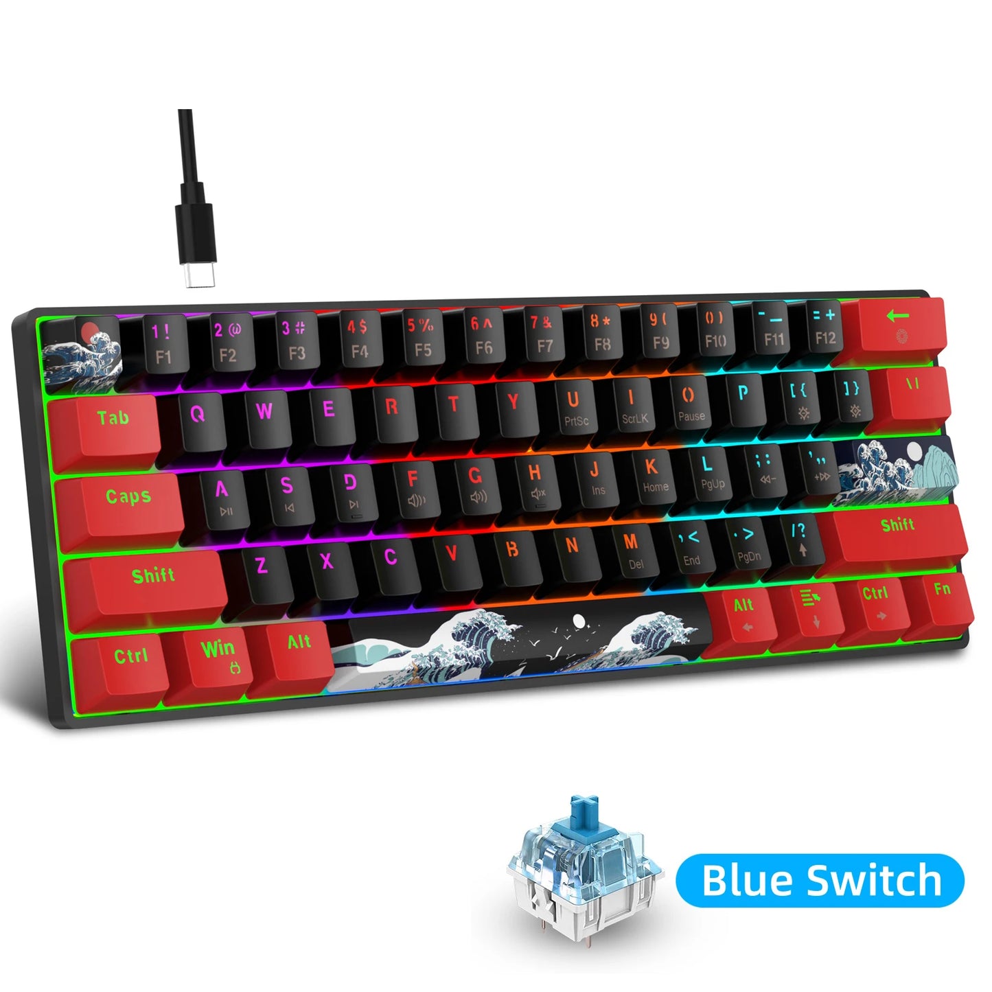 Compact 60% Mechanical Gaming Keyboard With, 61 Keys Compact Gaming Keyboard With Blue Switch