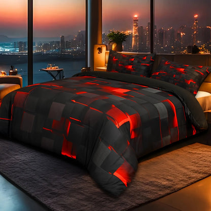 Blue and Black Bedding Duvet Cover Set Light Geometric Bedding Set for Kids Boys Girls Comforter Cover Set Bedspread Cover