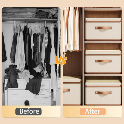 Storage Bins with Lids, Collapsible Closet Organizer Container, Fabric Organizer Box with Handles, Storage Boxes for Clothes