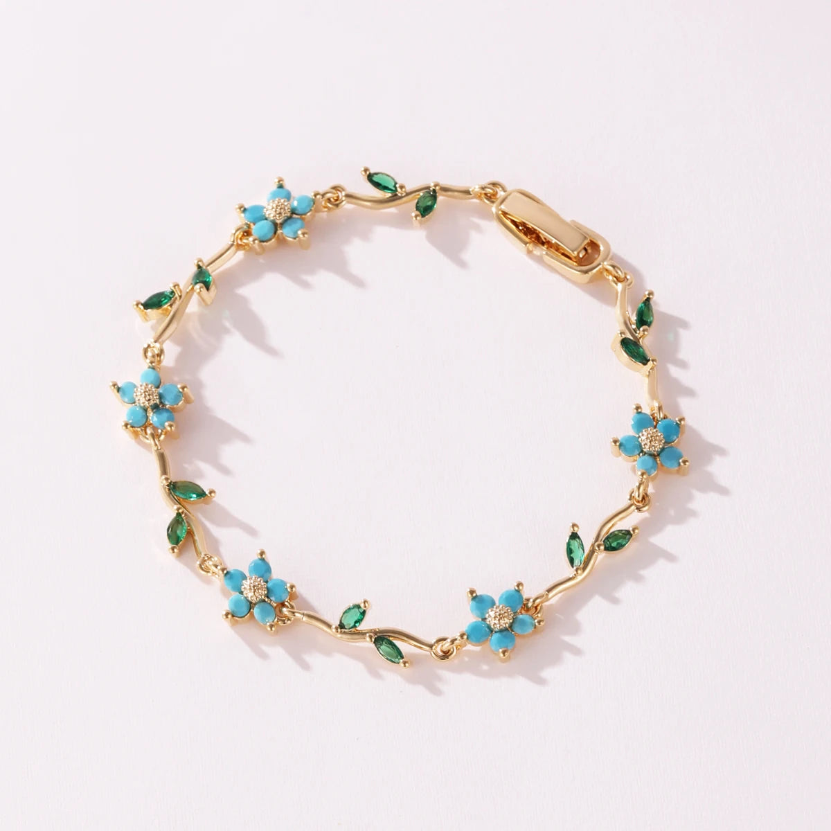 Elegant Multiple Color Flower Charm Zircon Branch Leaf Bracelet Dopamine Niche Sense 18K Gold Plated Women's Bangle Gifts