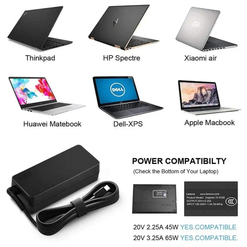 45W 65W USB C Laptop Charger Power Adapter Fast for Lenovo