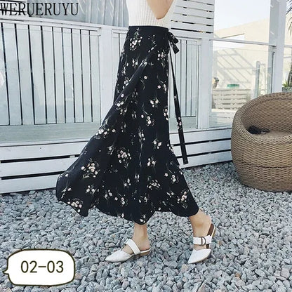 WERUERUYU Wrap Skirts Women Casual Chiffon Tie-Waist Ruffle Wide Leg Loose