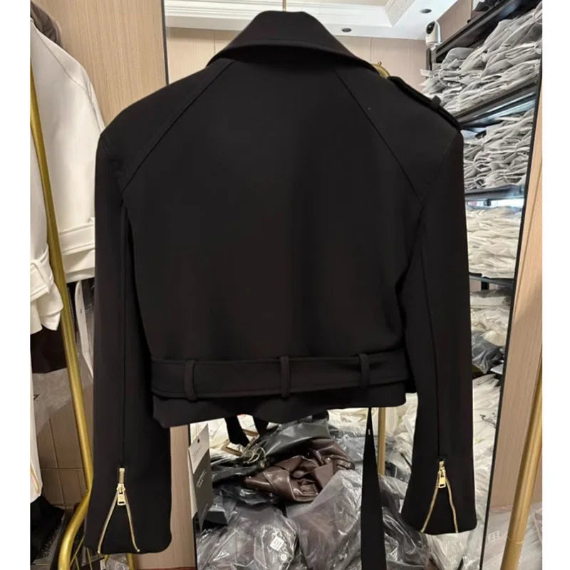 Korean Ladies Fashion Short Jacket Design Sense Niche Feminine Long Sleeves Locomotive Coat Spring Autumn Women Patchwork Outwea