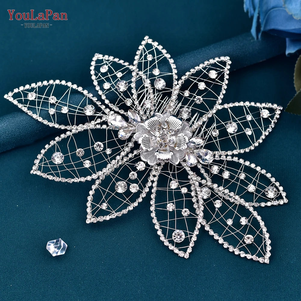 YouLaPan Crystal Leaves Hair Comb Bridal Wedding Hair Accessories Handmade Fashion Woman Rhinestone Flower Headwear HP621