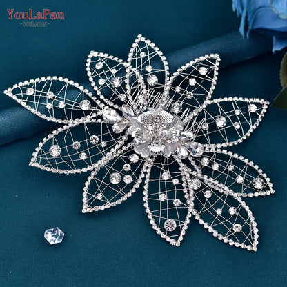 YouLaPan Crystal Leaves Hair Comb Bridal Wedding Hair Accessories Handmade Fashion Woman Rhinestone Flower Headwear HP621