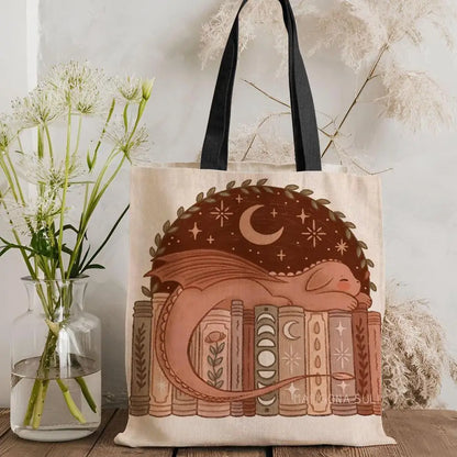 Dragon Sleeping Storage Bags Lightweight Canvas Tote Bag Large Capacity Shoulder Shopper Fashion Eco Multi-Purpose Handbag