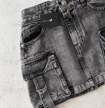 Streetwear Hot Girl Denim Skirt Women Harajuku Retro Gothic Multi Pocket Mini Skirt Fashion Casual Sexy Ultra Short Denim Skirt