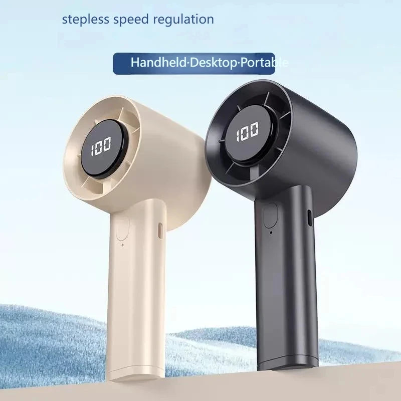 Portable Mini Handheld Fan High-Speed Desktop And Handheld Fan LED Display 100 Speeds USB Rechargeable Battery For Outdoor Use