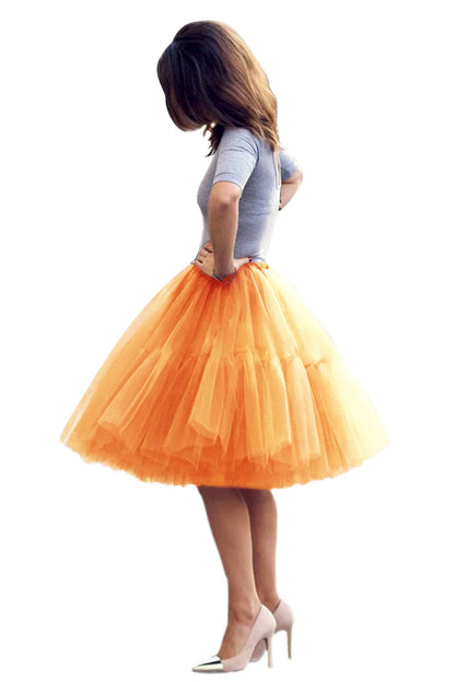Fashion Red Multi-Layers Tulle Skirts Women Elastic Waist Puffy Knee Length Tutu Petticoat Lolita Cosplay Underskirt Jupons