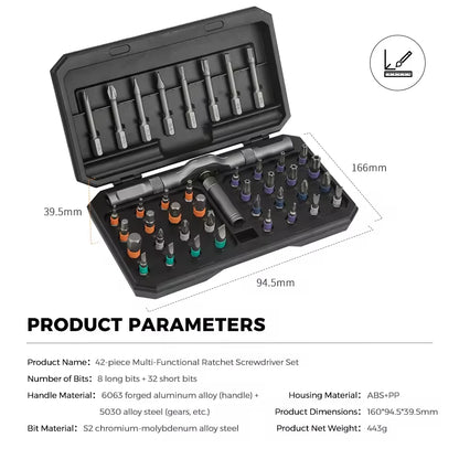 Ratchet Screwdriver Kit 42 in 1 Assembled Handle Multi-purpose Ratchet Wrench Screwdriver Magnetic Bits Tool Set DIY Repair Tool