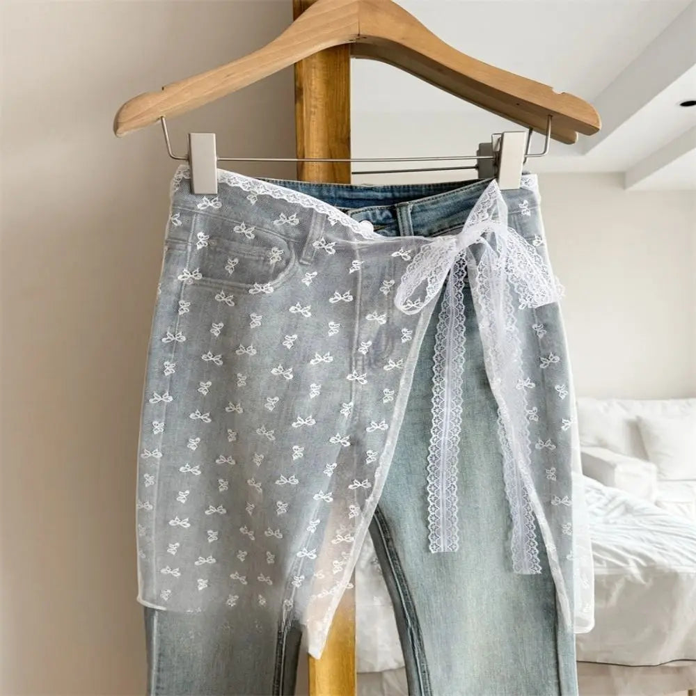 Korean Fashion Floral Skirt Spring Summer Korean Version Unique Lace Layered Gauze Skirt with Tie Up Spicy Girl Apron Streetwear