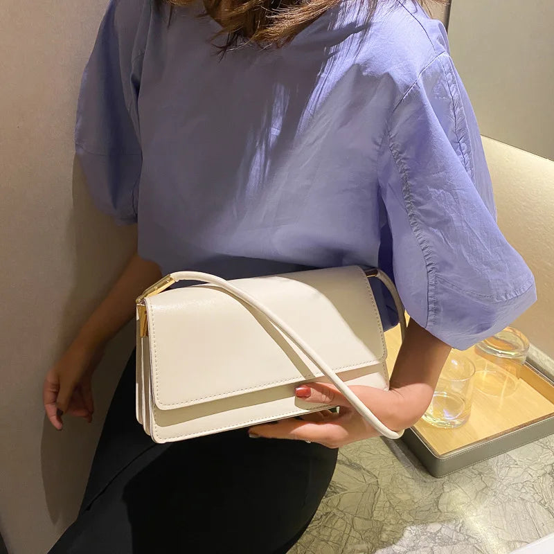 New Women's Fashion Handbags Retro Solid Color PU Leather Shoulder Underarm Bag Casual Women Hobos Handbags сумка женская Trend