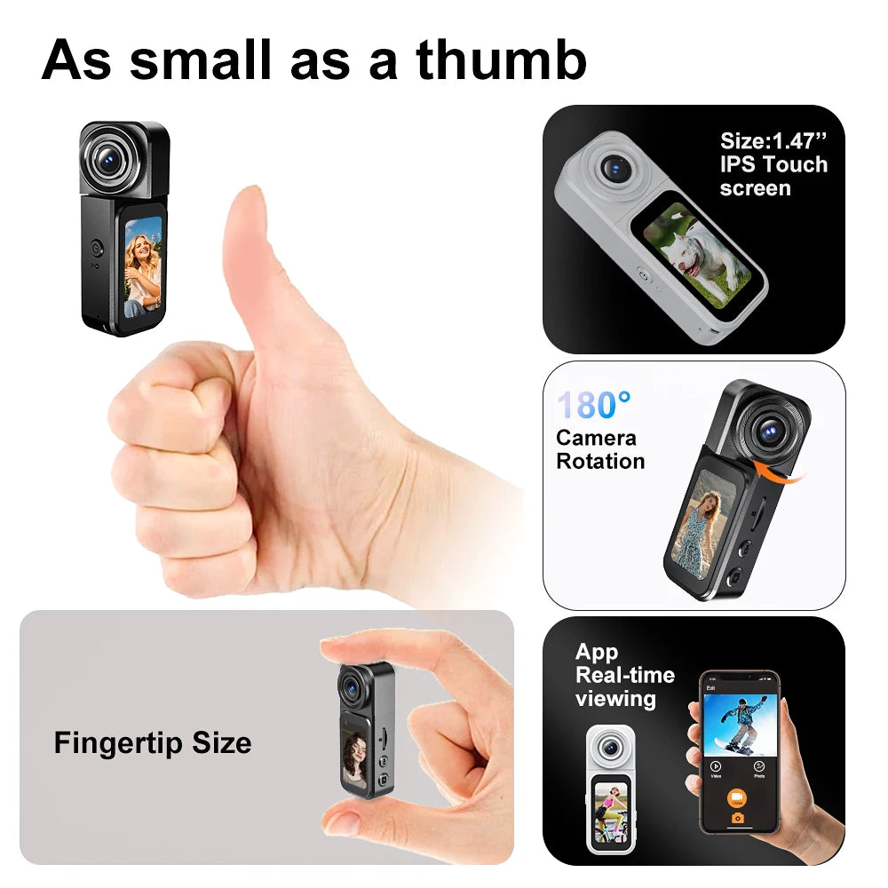 A75 WiFi Action Camera Strong Magnetic POV 2.7K Recording Hands Free 400mAh Mini Camcorders 1.47 inch IPS Touch Screen Camera