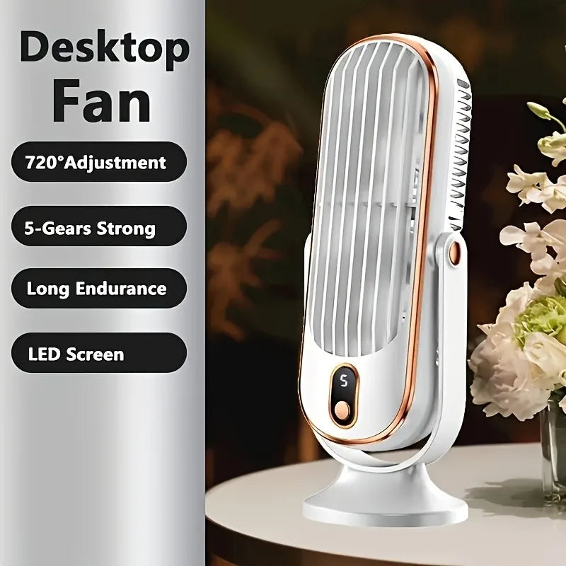 Portable USB Fan | 5 Speeds, 720° Swivel, Quiet Cool Breeze, Air Circulation, Indoor/Outdoor Use, Ideal For Home, Office, Trave