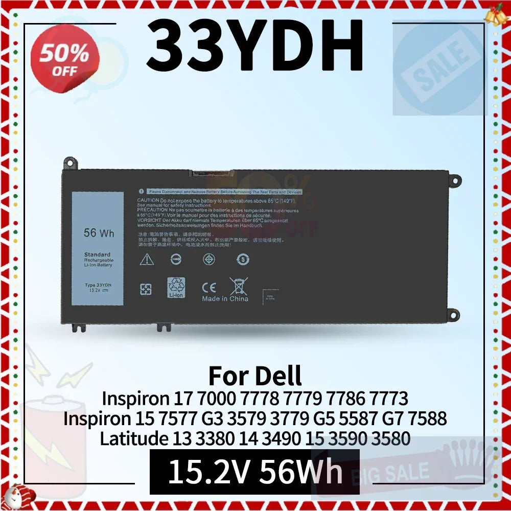 33YDH Laptop Battery for Dell Latitude 13 3380 14 3490 15 3590 3580 Inspiron 7000 7778 7773 15 7577 G3 3579 3779 G5 5587 G7 7588