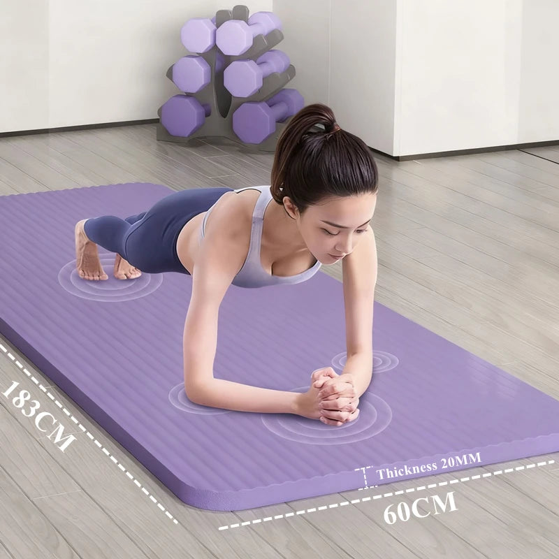 183x60cm Fitness 20mm Thick Workout Yoga Mat Indoor Pilates Noise Reduction Yoga Mat Moisture-proof Non-Slip Durable Exercise