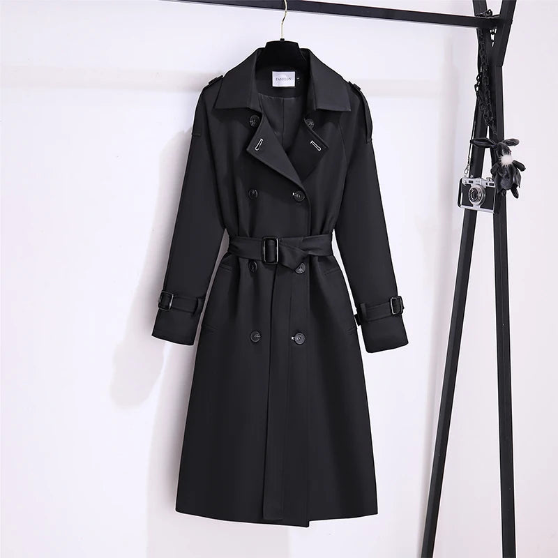 New 2025 Women British Style Windbreaker Streetwear Double Breasted Long Trench Coats Women Elegant Autumn Winter Casual Jackets