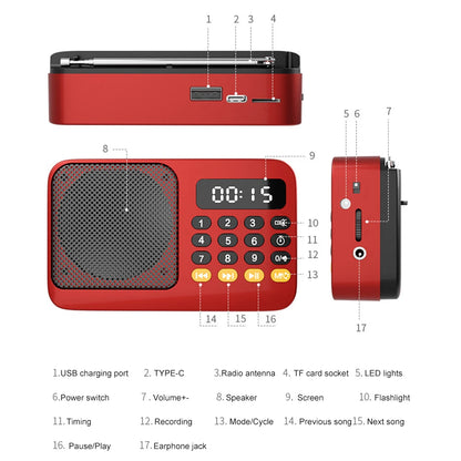 Handheld Rechargeable Digital FM USB TF MP3 Player Portable Radio Music Player Speaker Devices Supplies With LED Display Radio
