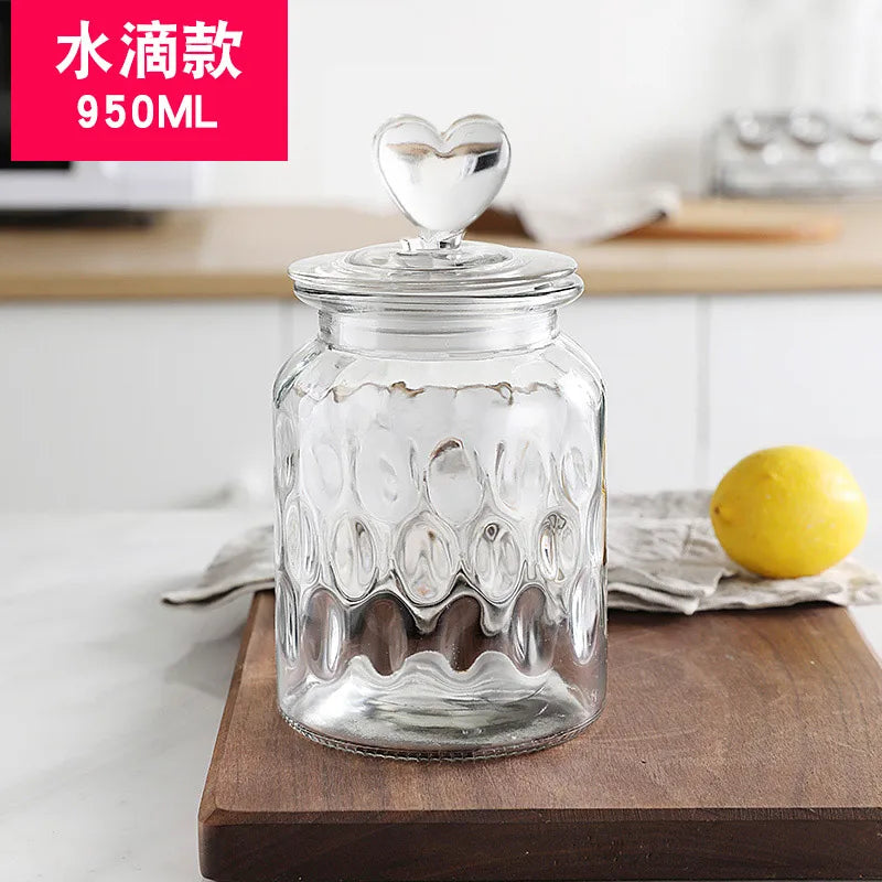 Creative Glass Sealed Jar Storage Jar Household Food Grade Glass Bottle with Lid Transparent Fruit Tank Kitchen Food Container
