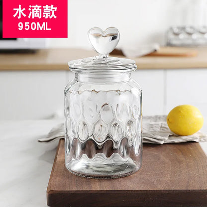 Creative Glass Sealed Jar Storage Jar Household Food Grade Glass Bottle with Lid Transparent Fruit Tank Kitchen Food Container