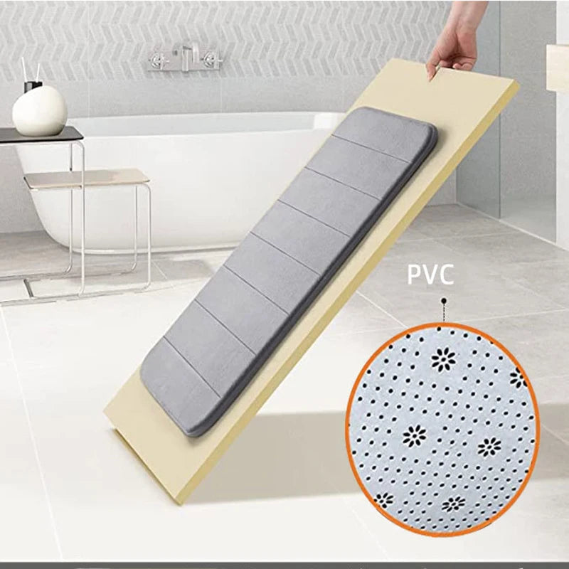 Memory Foam Striped Solid Color Floor Mat Bathroom Non-Slip Absorbent Mat Bathroom Toilet Foot Mat