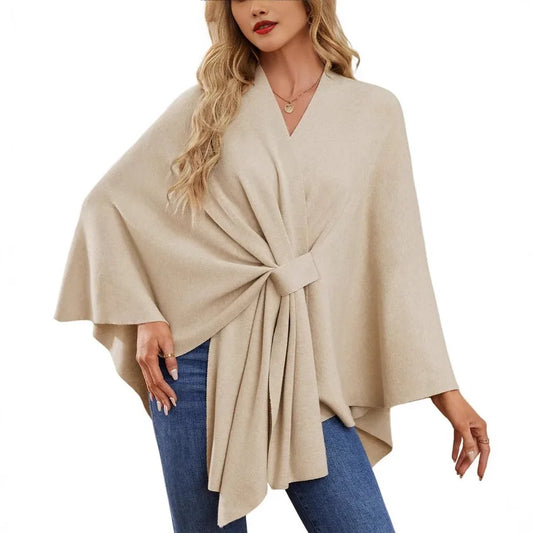 Women's Trendy Autumn And Winter Loose V-Neck Shawl Cape Elegant Shawl Wraps Casual Solid Color Soft Open Front Poncho bat shirt