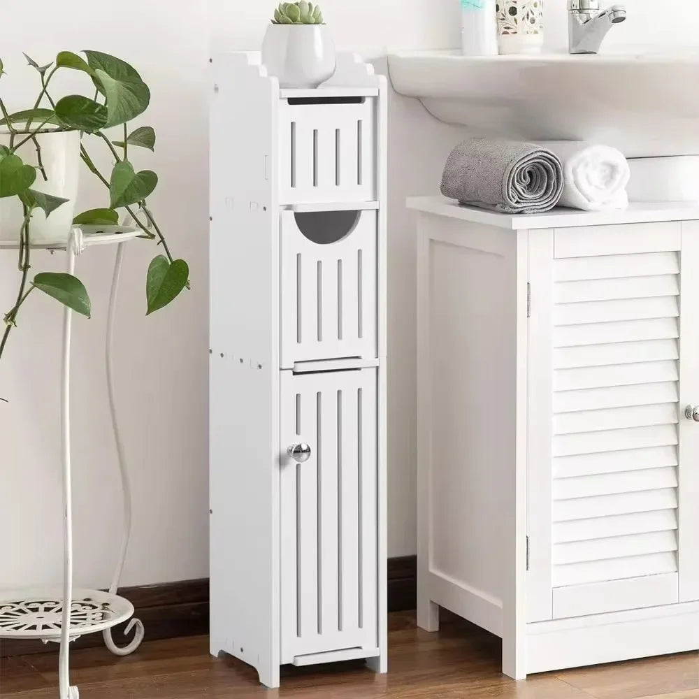 Bathroom Storage Cabinet Toilet Paper Holder Stand With Door Free-Standing Storages Shelfs Small Spaces Corner Organizer shelves