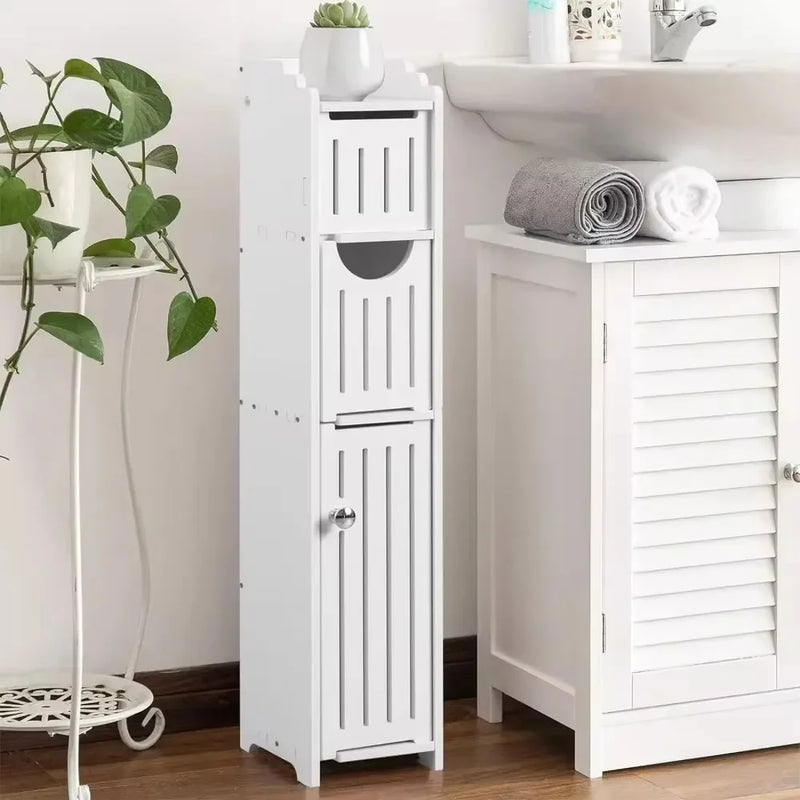 Bathroom Storage Cabinet Toilet Paper Holder Stand With Door Free-Standing Storages Shelfs Small Spaces Corner Organizer shelves