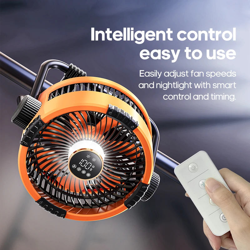 20000mAh Outdoor Camping Fan 6 in 1 Portable Rechargeable Wireless Tent Ceiling Fan with LED Light Camping Air Circulator